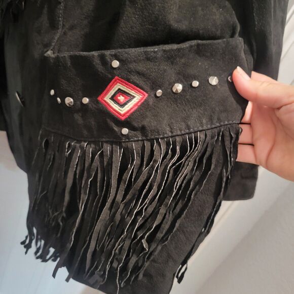 Black Western Suede Leather Fringe Jacket Embroidered Roamans Womens  Sz 18W - Picture 6 of 14